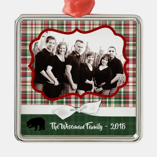 Personalisiertes Weihnachtsfest Kariert Bären FOTO Ornament Aus Metall (Vorne)