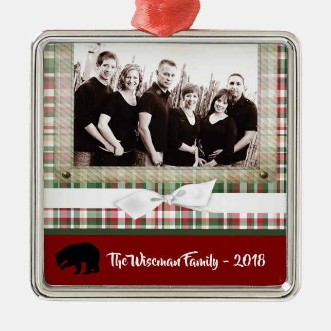 Personalisiertes Weihnachtsfest Kariert Bären FOTO Ornament Aus Metall (Vorne)