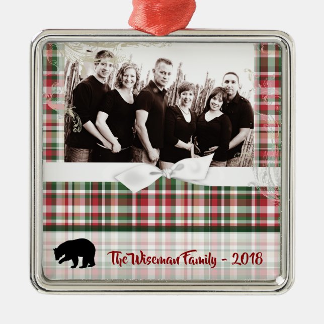 Personalisiertes Weihnachtsfest Kariert Bären FOTO Ornament Aus Metall (Vorne)
