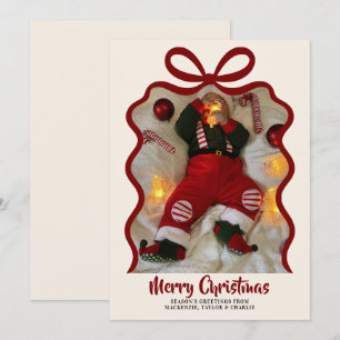 Personalisiertes Weihnachtsfoto mit Schleife Feiertagskarte