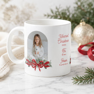 Personalisiertes Weihnachtsfoto Rote Schleife Fami Kaffeetasse