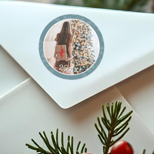 Personalisiertes Weihnachtsfoto Runder Aufkleber