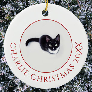 Personalisiertes Weihnachtsfoto von der Hauskatze Keramik Ornament