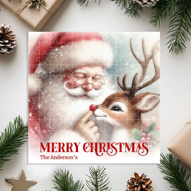 Personalisiertes Weihnachtsgeschenk für Kinder mit Puzzle (Personalized Santa and Rudolph Kids Christmas Puzzle)