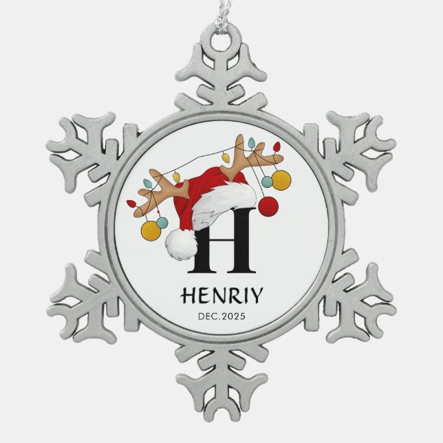 Personalisiertes Weihnachtsgeschenk mit Namen Schneeflocken Zinn-Ornament (Vorderseite)