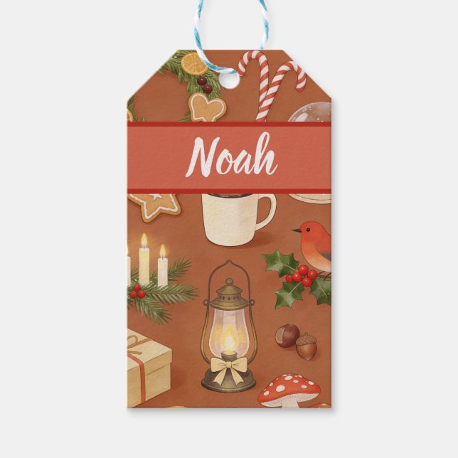 Personalisiertes Weihnachtsgeschenk-Tag mit gemütl Geschenkanhänger (Vorderseite)