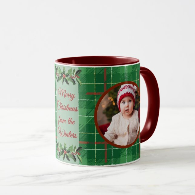 Personalisiertes Weihnachtsgrün Kariert Tasse (VorderseiteRechts)