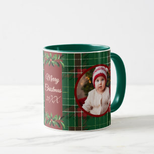 Personalisiertes Weihnachtsgrün Kariert Tasse