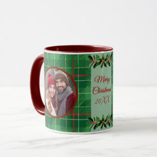 Personalisiertes Weihnachtsgrün Kariert Tasse