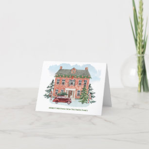 Personalisiertes Weihnachtsheim und Oldtimer Feiertagskarte