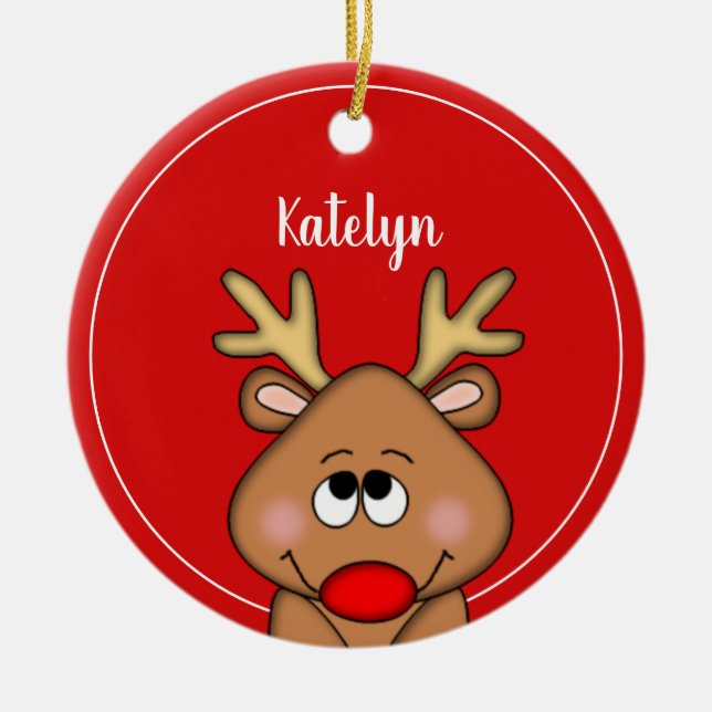 Personalisiertes Weihnachtsjahr der Reindeer Keramik Ornament (Vorne)