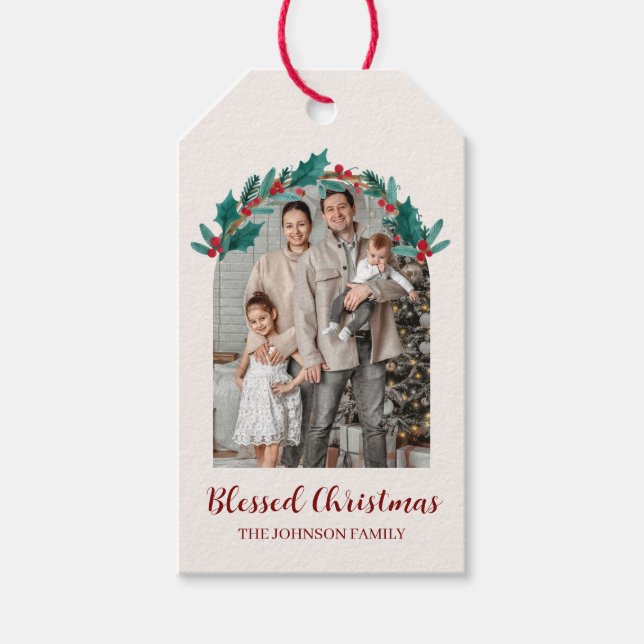 Personalisiertes Weihnachtskranz-Foto-Geschenk-Tag Geschenkanhänger (Vorderseite)