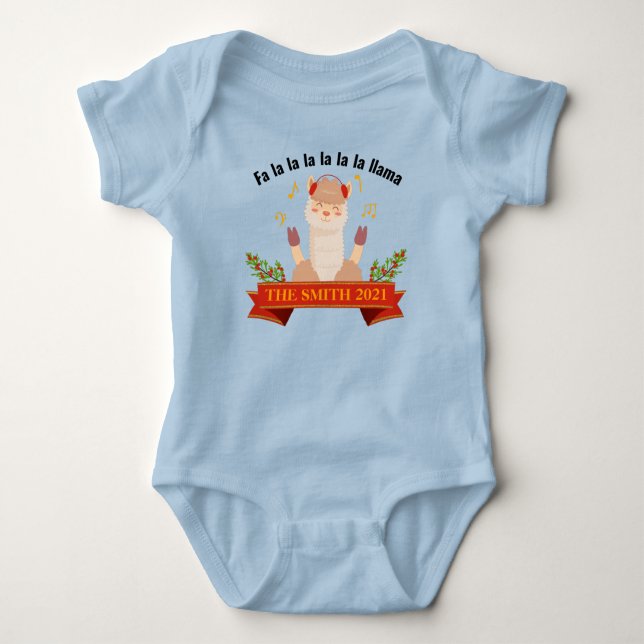 Personalisiertes Weihnachtslama Familienmatte Baby Strampler (Vorderseite)