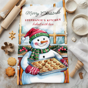 Personalisiertes Weihnachtsmann Backt Kekse Geschirrtuch