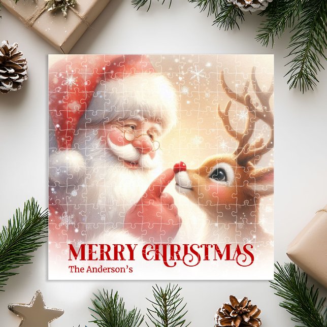 Personalisiertes Weihnachtsmann- und Rudolph-Winte Puzzle (Personalized Santa and Rudolph Winter Kids Puzzle)