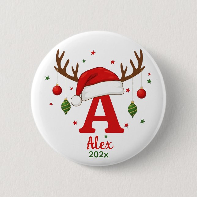 Personalisiertes Weihnachtsmonogramm A Weihnachtsm Button (Vorderseite)