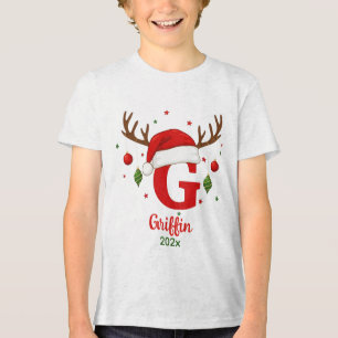 Personalisiertes Weihnachtsmonogramm G Santa Hut Tri-Blend Shirt