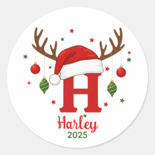 Personalisiertes Weihnachtsmonogramm H Santa Hut Runder Aufkleber