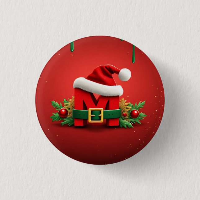 Personalisiertes Weihnachtsmonogramm M mit Santa-M Button (Vorderseite)