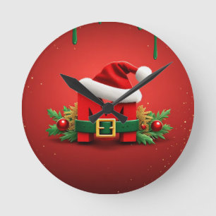 Personalisiertes Weihnachtsmonogramm M mit Weihnac Runde Wanduhr