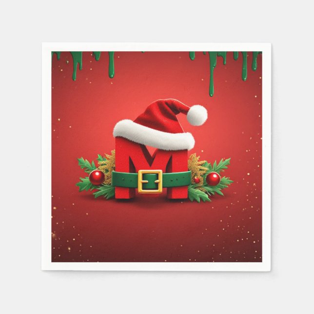 Personalisiertes Weihnachtsmonogramm M mit Weihnac Serviette (Vorderseite)