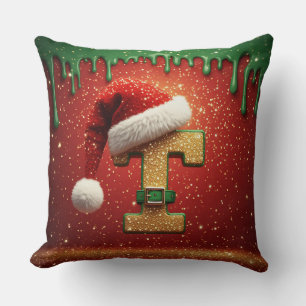 Personalisiertes Weihnachtsmonogramm T mit Santa-H Kissen