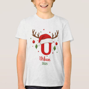 Personalisiertes Weihnachtsmonogramm U Santa Hut Tri-Blend Shirt