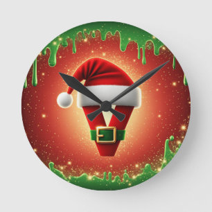 Personalisiertes Weihnachtsmonogramm V mit Weihnac Runde Wanduhr