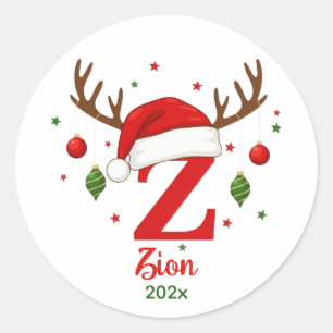 Personalisiertes Weihnachtsmonogramm Z Santa Hut Runder Aufkleber