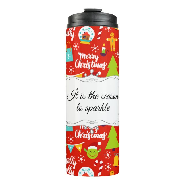 Personalisiertes Weihnachtsmuster Thermosbecher (Vorderseite)