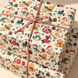 Personalisiertes Weihnachtspapier mit süßen Katzen Geschenkpapier