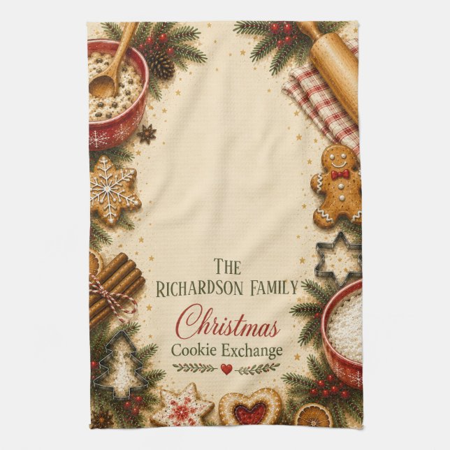 Personalisiertes Weihnachtsplätzchen-Austausch-Küc Geschirrtuch (Vertikal)