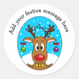 Personalisiertes Weihnachtsrentier Runder Aufkleber