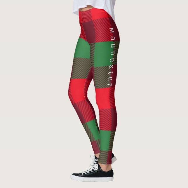 Personalisiertes Weihnachtsrot Buffalo Kariertes M Leggings (Links)