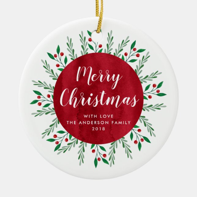 Personalisiertes Weihnachtsrot Keramik Ornament (Vorne)