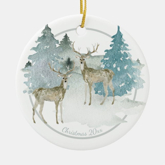 Personalisiertes Weihnachtswald Keramik Ornament (Vorne)