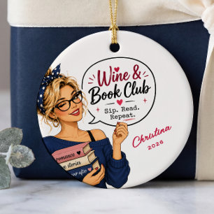 Personalisiertes Weinbuchclub-Ornament-Geschenk Keramik Ornament