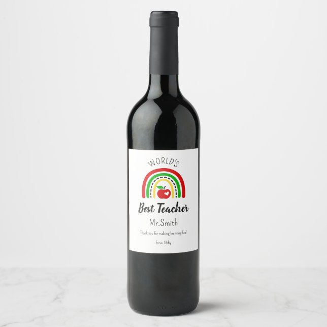 Personalisiertes Weinlabel 'Bester Lehrer der Welt Weinetikett (Vorderseite)
