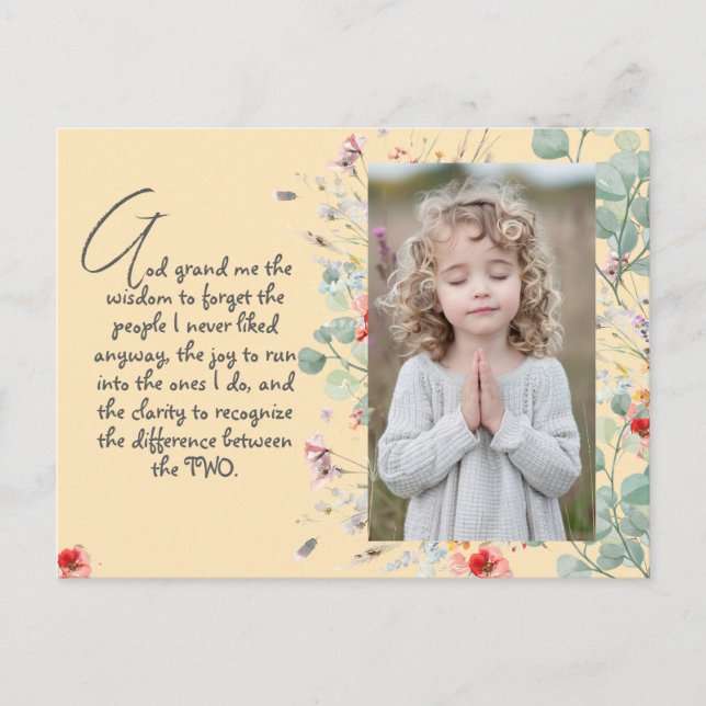 Personalisiertes Weisheitsgebet mit Foto, Name. . Postkarte (Vorderseite)