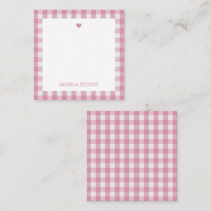 Personalisiertes Weiß Rosa Gingham Mitteilungskarte