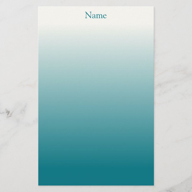 Personalisiertes Weiß und Aquamarin Ombre Briefpapier (Vorderseite)