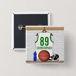 Personalisiertes Weiß und Grüne Basketball Jersey Button