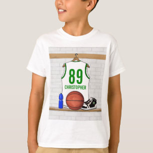 Personalisiertes Weiß und Grüne Basketball Jersey T-Shirt