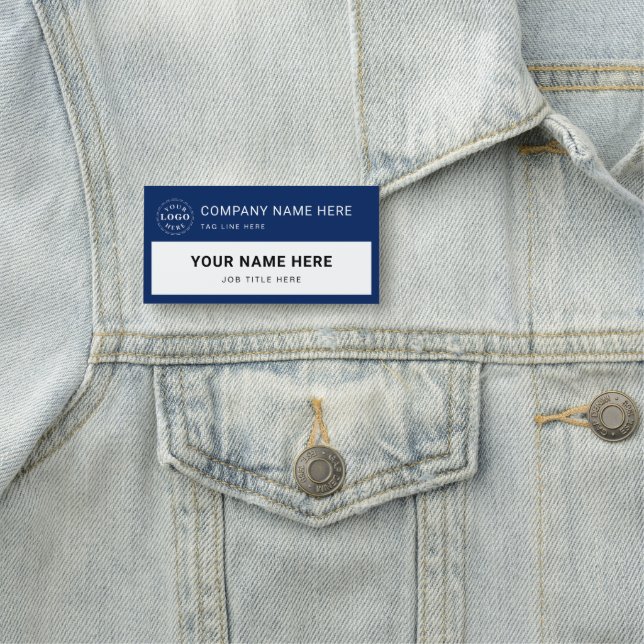 Personalisiertes Weiß- und Navy-großes Rechteck Namensschild (Beispiel)