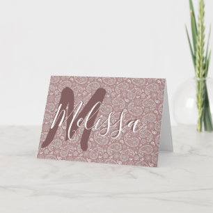 Personalisiertes Weiß und Roségold Paisley Karte