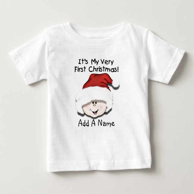 Personalisiertes weißes Baby-1. Weihnachtst-shirt Baby T-shirt (Vorderseite)