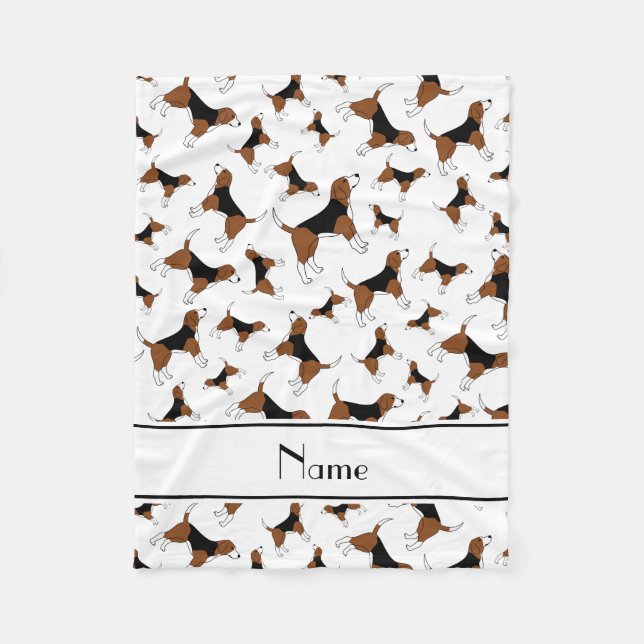 Personalisiertes weißes Beaglehundenamensmuster Fleecedecke (Vorderseite)