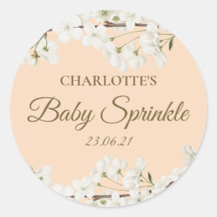 Personalisiertes weißes Blossom Baby Sprinkle Runder Aufkleber