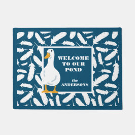 Personalisiertes weißes Duck und Feathers Navy Blu Fußmatte