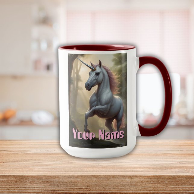 Personalisiertes Weißes Einhorn im Wald Tasse (Personalized White Unicorn in Forest Mug)